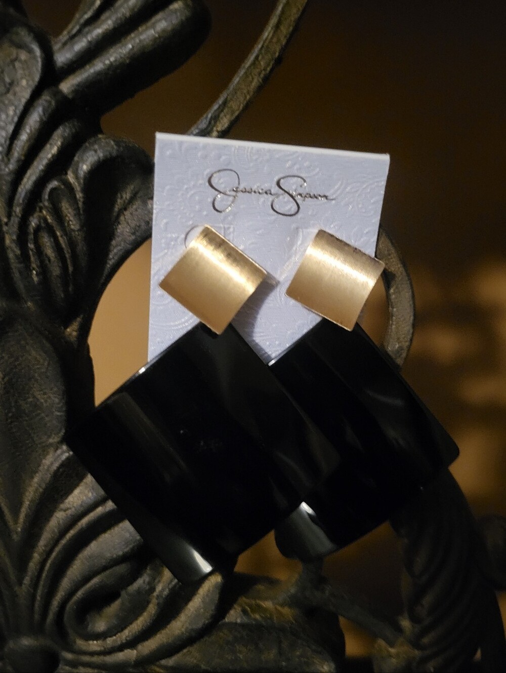 Jessica Simpson Gold and Black Diamond Drop Earrings